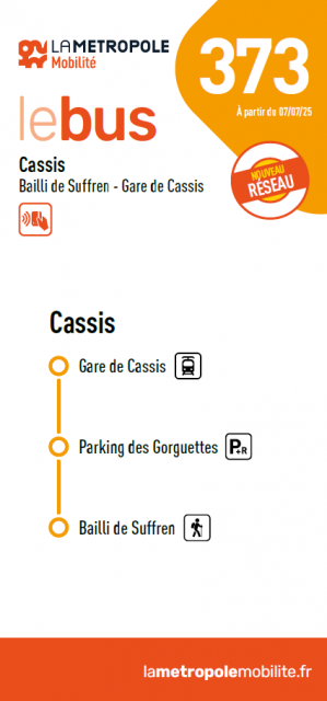 Bus Ligne 373 : Gare SNCF de Cassis - Parking Gorguettes - Presqu'île (Bailli de Suffren)