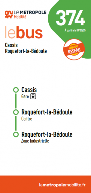 Bus route 374: Cassis SNCF train station - Brégadan - Industrial Zone Roquefort La Bédoule