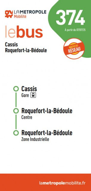 Horaires bus 374 Roquefort La Bédoule - Cassis