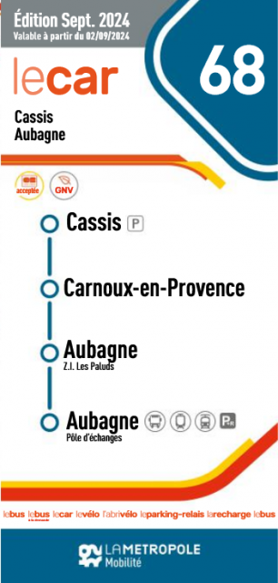 Horaire ligne de bus 68 Cassis - Aubagne 2025
