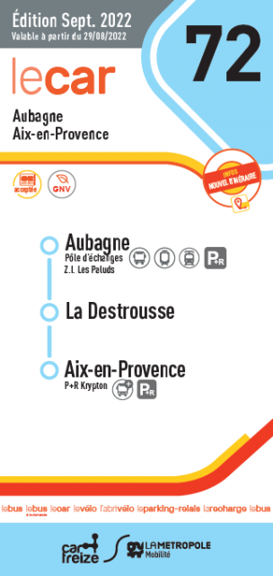 Horaire ligne 72 Aubagne - La Destrousse - La Ciotat