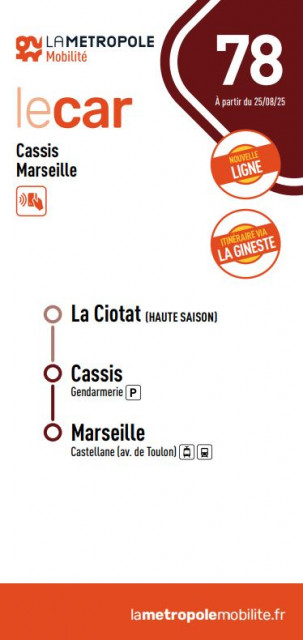 Horaires bus 78 - Marseille Castellane - Cassis