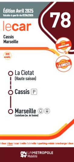 Horaire ligne 78 Cassis - Marseille 2023
