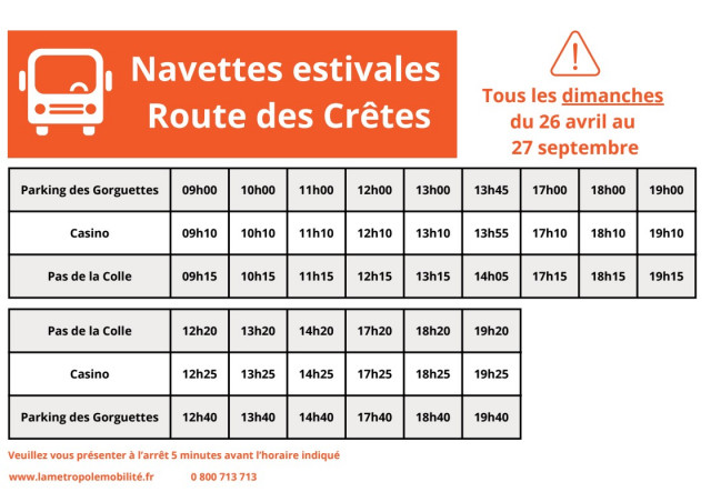 Horaires navette estivale Route des Crêtes